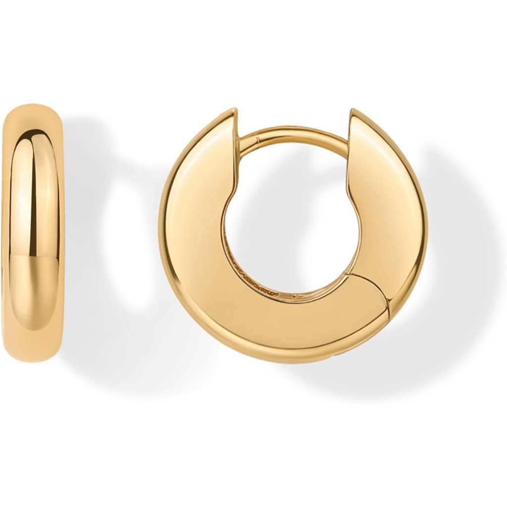 14k Gold Plated Chunky Huggies Earrings For Women - 925 Sterling Silver Posts Sm